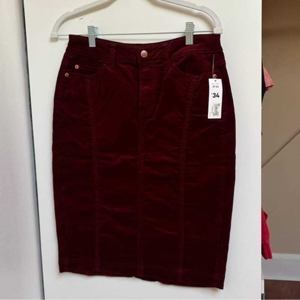 Burgundy corduroy knee length skirt